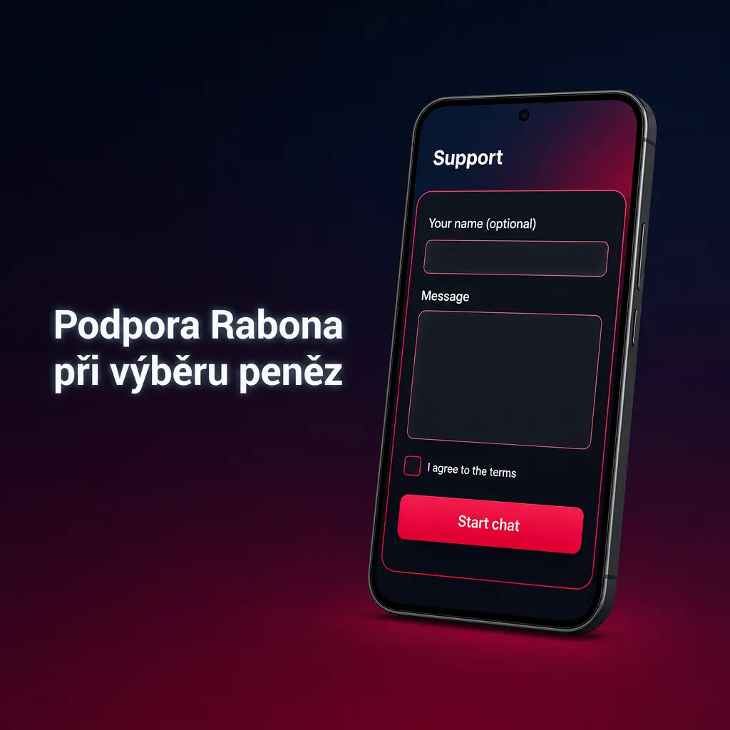 Podpora Rabona při výběru peněz – živý chat, e-mail a centrum nápovědy pro rychlé řešení dotazů k výběrům.