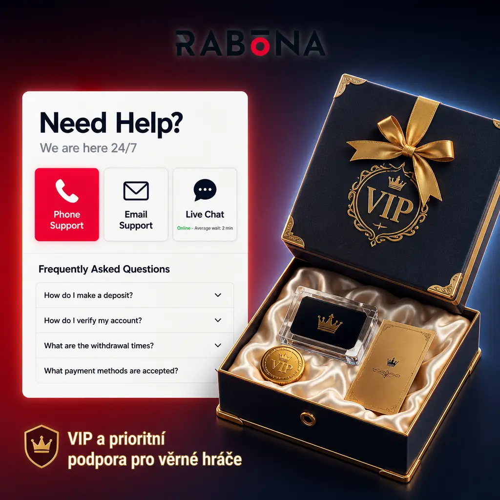 VIP a prioritní podpora Rabona pro věrné hráče s rychlým řešením výběrů a bonusů