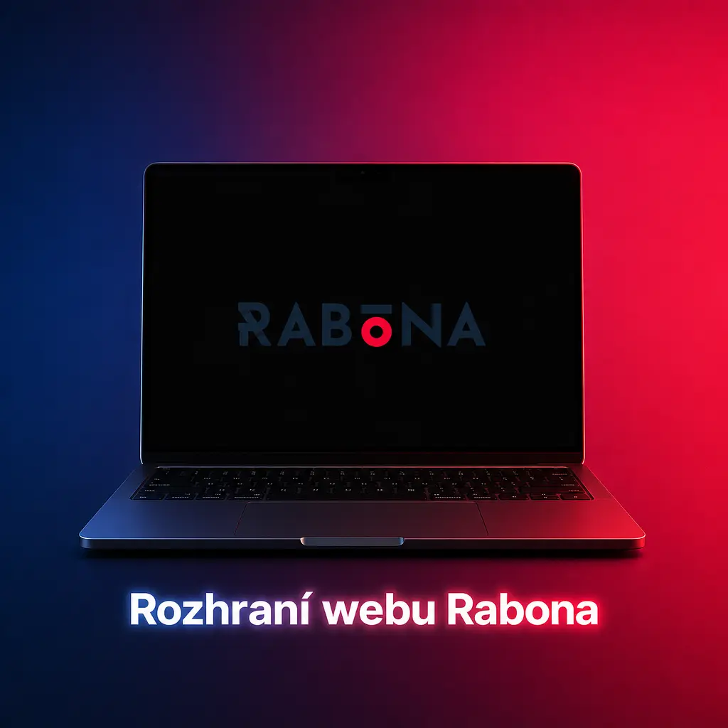 Tmavé rozhraní webu Rabona se žlutými akcenty, kurzy, navigací a volbou CZK a češtiny