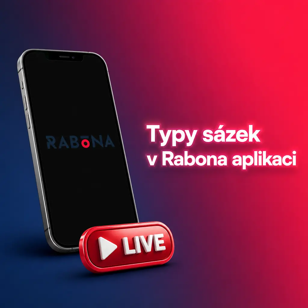 Přehled typů sázek v Rabona aplikaci: 1X2, handicap, over/under, kombinovaná sázka a live sázky.